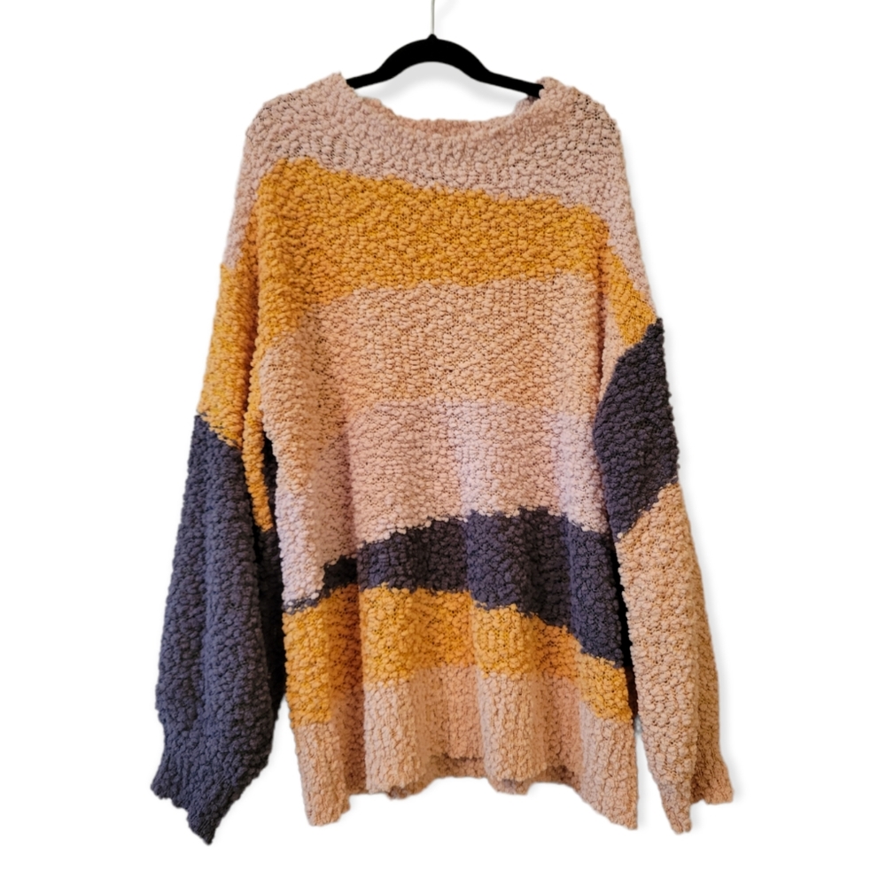 Listicle Oversized Geometric Sweater SZ M Pink Orange Blue Fall Winter Sweater